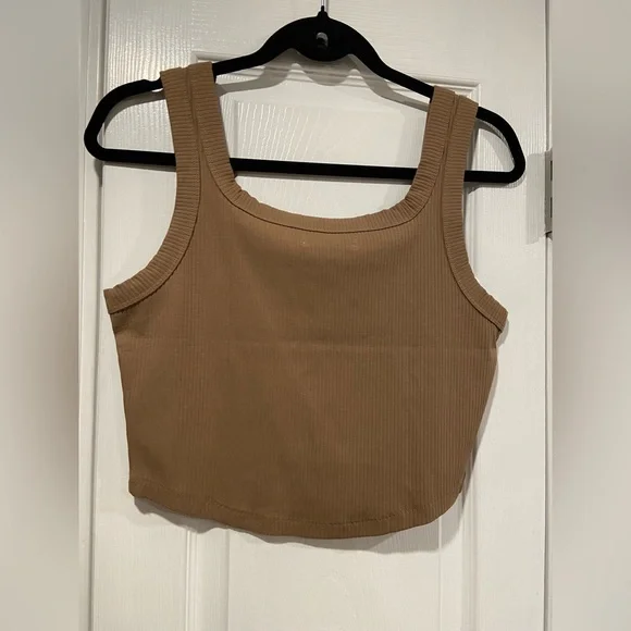 NWOT Madewell Ribbed Size M Brown Square Neck Crop Tank Top Fitted - Picture 4 of 9